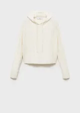 Jersey blanco de punto trenzado con capucha y cordones ajustables.
