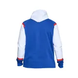 Canguro de fútbol Umbro del Club Nacional de Football, color azul con mangas blancas y detalles en rojo. Incluye capucha con cordones blancos, bolsillo tipo canguro y escudo del club bordado en el pecho.