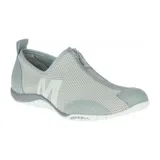 Zapatillas slip-on grises de malla y cuero, con cierre de cremallera frontal, suela de goma y tecnología Merrell Air Cushion.