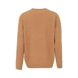 Sweater color camel de lana y poliéster con cuello redondo y diseño de trenzas verticales.