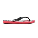 Ojotas Havaianas rojas con estampado de Spiderman y su telaraña.