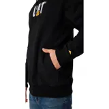 Buzo canguro negro de frisa con capucha ajustable con cordones y bolsillo frontal. Logotipo CAT bordado en el pecho.