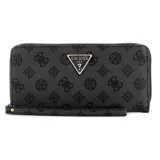 Billetera negra de Guess con estampado logotipo y cierre tipo cremallera.