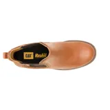 Bota Chelsea de cuero color marrón claro, con elástico lateral acanalado y logo de la marca en el talón. Tiene suela de goma con plataforma y taco cuadrado.