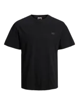 Camiseta negra de manga corta y cuello redondo con calce amplio.