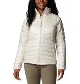 Campera puffer Columbia Labyrinth Loop color crema, con cierre frontal, cuello alto y bolsillos laterales con cierre.