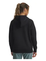 Buzo canguro con capucha Under Armour Rival Fleece Shimmer, color negro con logo estampado brillante en el frente.