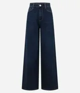 Pantalón de jean wide leg de tiro alto, color azul oscuro.
