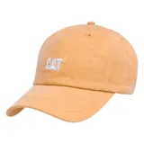 Gorro azul de gabardina con visera curva y correa trasera ajustable.