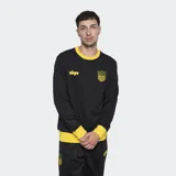 Buzo negro de algodón con cuello, puños y ruedo acanalados en amarillo. Presenta el escudo del Club Atlético Peñarol y el año de fundación bordados en amarillo en el frente.