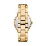 Reloj de acero inoxidable en color dorado, con esfera minimalista y cadena de eslabones.