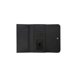 Billetera Guess modelo Abbas con estampado del logo de la marca en tonos grises y cierre con broche a presión.