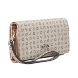 Billetera Guess modelo Niko color beige con estampado del logo de la marca en marrón.