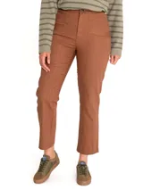 Pantalón de pierna recta color ladrillo, tiro alto y bolsillos estilo carpintero. Confeccionado en algodón orgánico.