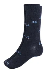 Medias azul marino con diseño de scooters Vespa en color celeste.