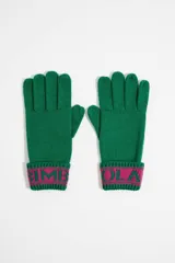 Guantes de punto fucsia con logo en jacquard en el puño.