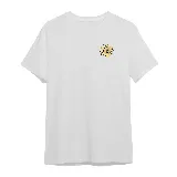 Remera blanca de algodón con estampado de un sol sonriente en el pecho.