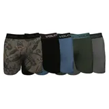 Pack de cinco boxers Volcom de distintos colores y estampados. Todos tienen cintura elástica con el logo de la marca.