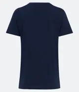 Remera básica de media malla color rosa, con escote en V y mangas cortas.