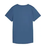 Remera azul de mujer Puma Essentials V-Neck, de corte clásico con escote en V y logo Puma Cat estampado en el pecho.