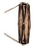 Bandolera Guess modelo Daryna, color negro, con correa de cadena dorada y correa adicional ajustable.