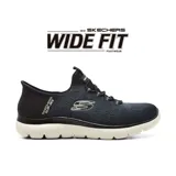 Championes deportivos Skechers Slip-ins Summit Key Wide Fit, color negro, con horma ancha, cordones elásticos, plantilla Air-Cooled Memory Foam y suela de tracción flexible. Elaborados con materiales 100% veganos.