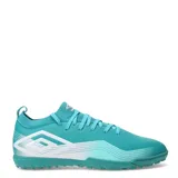 Championes de fútbol Umbro modelo Vibe TF, color negro con detalles gráficos en gris. Diseñados para césped sintético, cuentan con una suela de goma con múltiples tapones pequeños para mayor tracción y estabilidad.