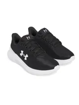 Championes de running Under Armour Phade RN 3, color azul marino con logo verde flúor y suela blanca.