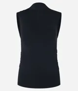 Blusa sin mangas con cuello alto, confeccionada en jersey negro sin estampa y con drapeado lateral.