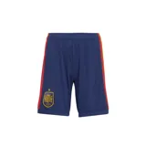 Short de fútbol Adidas de la selección española, modelo primera equipación 2026. Diseño azul con detalles en rojo y amarillo.