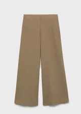 Pantalón palazzo color caqui, de tiro alto y corte crop. Con cintura elástica y confeccionado en tejido de algodón, poliamida y lino.