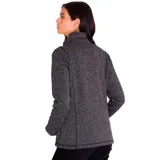 Campera polar de mujer marca CAT, color gris jaspeado, con cierre frontal, cuello alto y bolsillos laterales con cierre.
