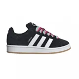 Championes Adidas Campus 00s negros con las tres tiras blancas y cordones estampados.