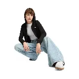 Campera con capucha Puma ESS Full-Zip Hoodie, color negro, con cierre frontal completo, bolsillos laterales y logo de Puma estampado en blanco en el pecho.