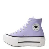 Championes Converse modelo Chuck Taylor All Star Lift Double Stack, color lila con plataforma blanca y detalles en negro.