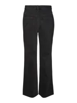 Pantalón de jean negro con roturas en las rodillas, corte wide leg y cintura alta.