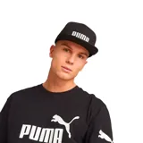 Gorra Puma unisex azul marino con visera gris y logo Puma bordado en blanco.