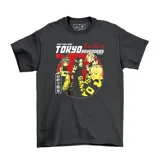 Remera negra con estampado de personajes del anime Tokyo Revengers en un círculo rojo.