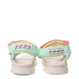 Sandalias estilo Teva con plataforma color beige y tiras de tela en colores pastel: celeste, verde, rosa y naranja.