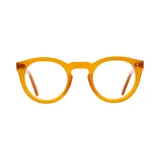 Lentes de eco acetato color naranja, de forma redonda.