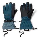 Guantes de esquí Columbia Bugaboo color azul y negro, impermeables y transpirables, con forro térmico reflectante Omni-Heat, palma de PU duradera, guantelete corto, ajuste de puño con una sola mano, correa removible, pulgar y punta del dedo compatibles con pantalla táctil y elástico en la muñeca.