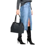 Cartera tote 2 en 1 de la marca Guess, modelo Vikky II, color carbón (negro con estampado del logo en gris oscuro). Incluye un bolso principal con asas dobles y un monedero extraíble.