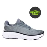 Championes deportivos grises con detalles en negro y suela blanca. Confeccionados con materiales ligeros y plantilla memory foam para mayor comodidad.