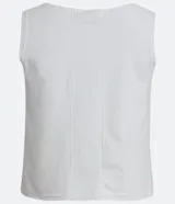 Musculosa negra de gamuza lisa con cuello redondo y sisas anchas.