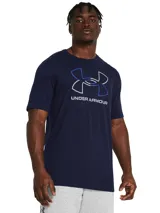 Remera azul marino de Under Armour con logo de la marca estampado en el pecho en color azul y blanco.