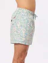 Short de baño celeste con estampado abstracto en color beige, cintura elástica con cordón ajustable.