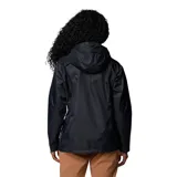 Campera impermeable Columbia Arcadia II color celeste, con capucha ajustable, cierre frontal con solapa, bolsillos con cierre y puños ajustables.
