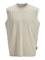 Musculosa de algodón color beige, de cuello redondo y sin mangas, con pequeño logo estampado en el pecho.