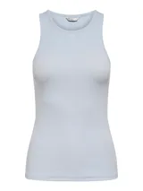 Musculosa celeste acanalada de algodón orgánico con cuello redondo.