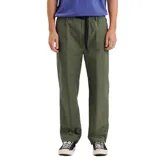 Pantalón verde militar de corte recto, con cintura elástica ajustable con cordón y bolsillos laterales.